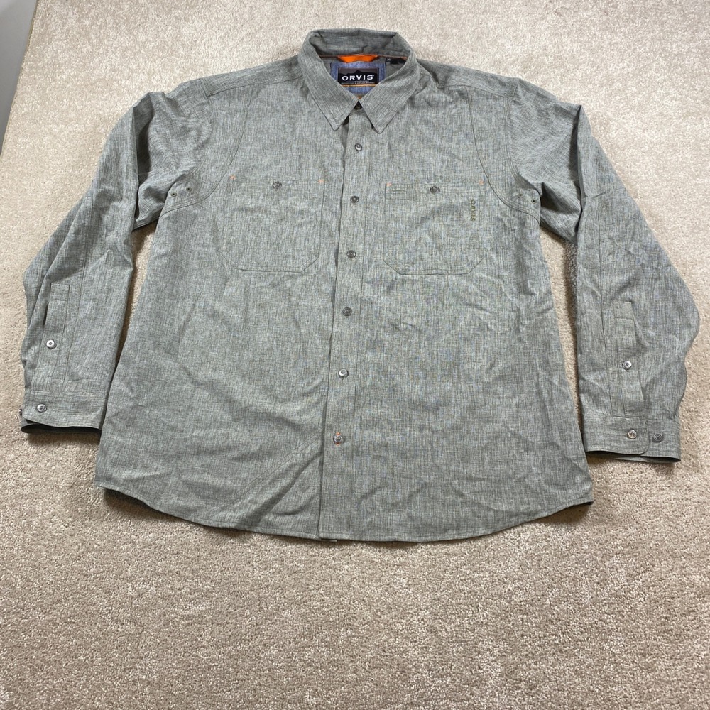 Orvis Button Down Shirt Mens XL Sage Green Active Fit Long Sleeve Vented Utility
